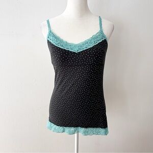 Vintage Women Y2K Lace Trim Polka Dot Tank Top Medium Grunge Feminine Casual